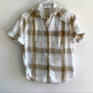 VTG Donnkenney Brown and Cream Plaid Button Down Short Sleeve Shirt